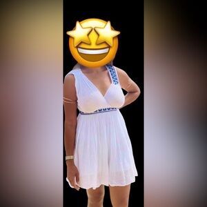 Greek Goddess ancient dress. Andromache White Dress with Blue Accents 1